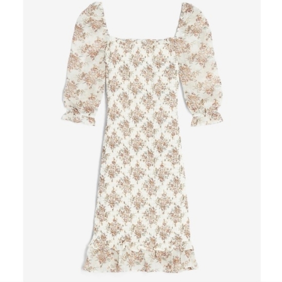 NWT $88 EXPRESS Floral Smocked Puff Sleeve Sheath Mini Dress Size S - Picture 3 of 9